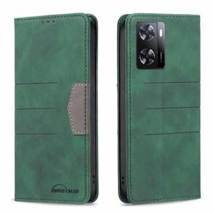 For OPPO A57 4G Magnetic Splicing Leather Phone Case(Green)