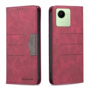 For Realme C30 Magnetic Splicing Leather Phone Case(Red)