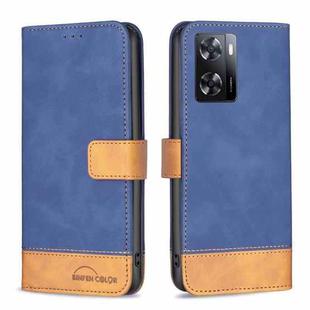 For OPPO A57 4G BF11 Color Matching Skin Feel Leather Phone Case(Blue)