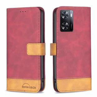 For OPPO A57 4G BF11 Color Matching Skin Feel Leather Phone Case(Red)