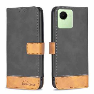 For Realme C30 BF11 Color Matching Skin Feel Leather Phone Case(Black)