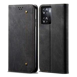 For Realme V23 / Narzo 50 / Oppo A77 5G / A57 4G Denim Texture Casual Style Horizontal Flip Leather Phone Case(Black)