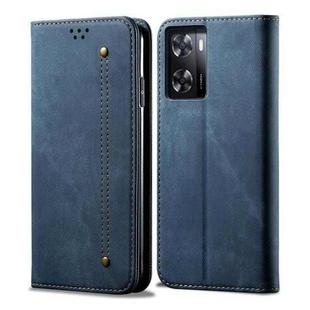 For Realme V23 / Narzo 50 / Oppo A77 5G / A57 4G Denim Texture Casual Style Horizontal Flip Leather Phone Case(Blue)