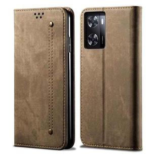 For Realme V23 / Narzo 50 / Oppo A77 5G / A57 4G Denim Texture Casual Style Horizontal Flip Leather Phone Case(Khaki)