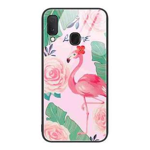 For Samsung Galaxy A20e Colorful Painted Glass Phone Case(Flamingo)