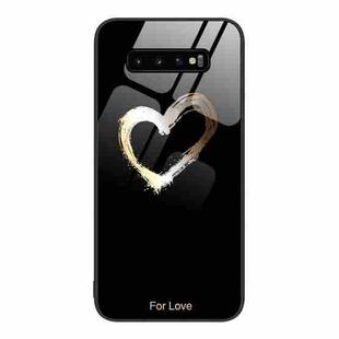 For Samsung Galaxy S10+ Colorful Painted Glass Phone Case(Black Love)