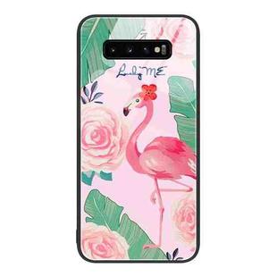 For Samsung Galaxy S10+ Colorful Painted Glass Phone Case(Flamingo)