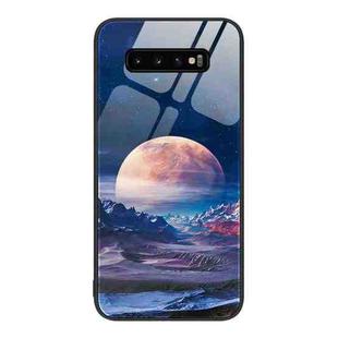 For Samsung Galaxy S10+ Colorful Painted Glass Phone Case(Moon Hill)