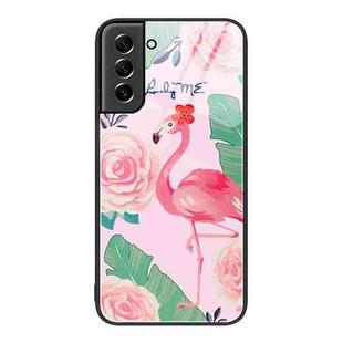 For Samsung Galaxy S21 5G Colorful Painted Glass Phone Case(Flamingo)
