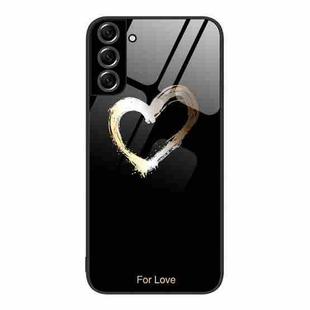 For Samsung Galaxy S22+ 5G Colorful Painted Glass Phone Case(Black Love)