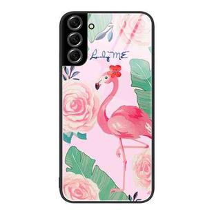 For Samsung Galaxy S22+ 5G Colorful Painted Glass Phone Case(Flamingo)