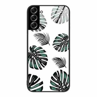 For Samsung Galaxy S22+ 5G Colorful Painted Glass Phone Case(Banana Leaf)