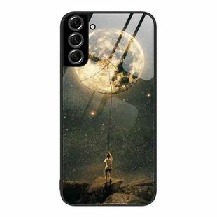 For Samsung Galaxy S22+ 5G Colorful Painted Glass Phone Case(Moon)