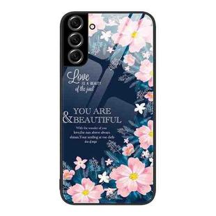 For Samsung Galaxy S22+ 5G Colorful Painted Glass Phone Case(Flower)
