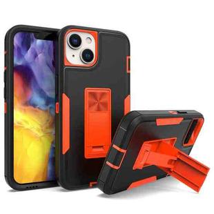 For iPhone 14 Magnetic Holder Phone Case (Black + Orange)