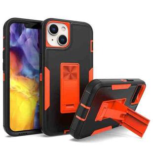 For iPhone 14 Plus Magnetic Holder Phone Case (Black + Orange)
