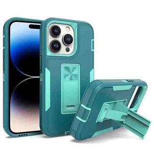 For iPhone 14 Pro Magnetic Holder Phone Case(Lake Blue + Blue Green)