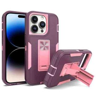 For iPhone 14 Pro Max Magnetic Holder Phone Case (Purple Red + Rose Gold)