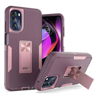 For Motorola Moto G 5G Magnetic Holder Phone Case(Purple Red + Rose Gold)