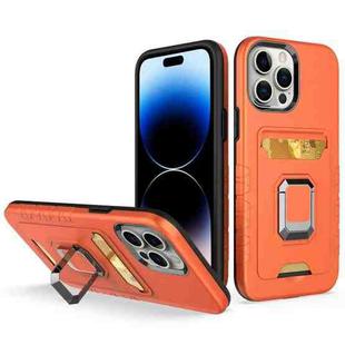 For iPhone 14 Pro Card Shield Magnetic Holder Phone Case(Orange)