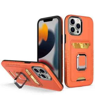 For iPhone 13 Pro Max Card Shield Magnetic Holder Phone Case (Orange)