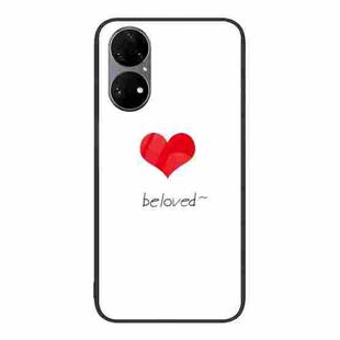 For Huawei P50 Pro Colorful Painted Glass Phone Case(Red Heart)