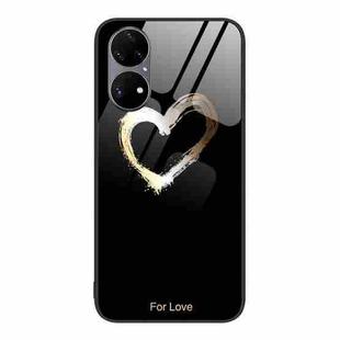 For Huawei P50 Pro Colorful Painted Glass Phone Case(Black Love)