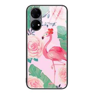 For Huawei P50 Pro Colorful Painted Glass Phone Case(Flamingo)