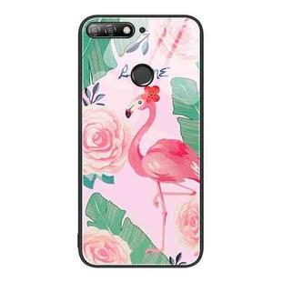 For Huawei Enjoy 8e Colorful Painted Glass Phone Case(Flamingo)
