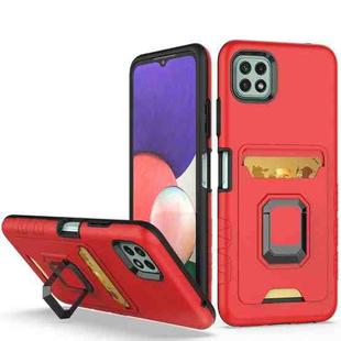 For Samsung Galaxy A22 5G Card Shield Magnetic Holder Phone Case(Orange)