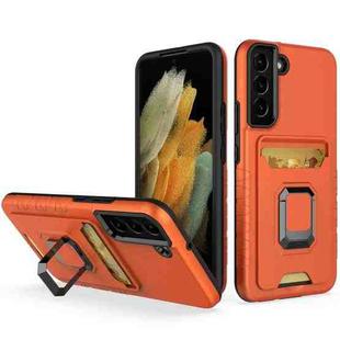 For Samsung Galaxy S22 5G Card Shield Magnetic Holder Phone Case(Orange)