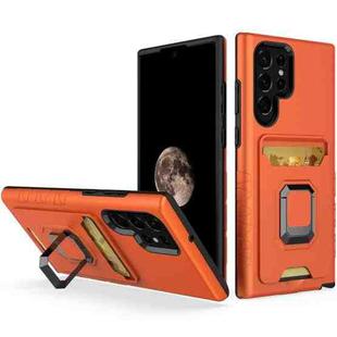 For Samsung Galaxy S22 Ultra 5G Card Shield Magnetic Holder Phone Case(Orange)