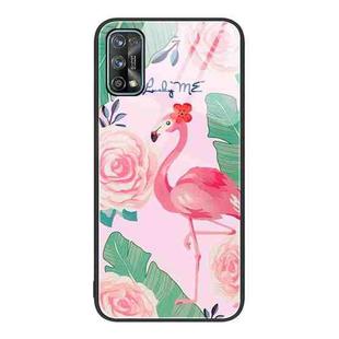 For Realme 7 Colorful Painted Glass Phone Case(Flamingo)