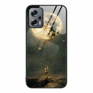 For Xiaomi Redmi Note 11T Pro Colorful Painted Glass Phone Case(Moon)