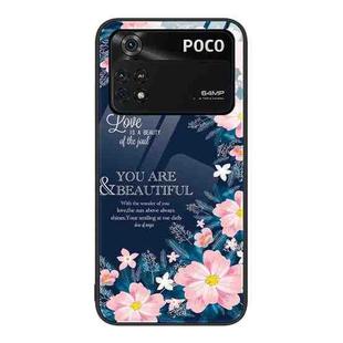 For Xiaomi Poco M4 Pro Colorful Painted Glass Phone Case(Flower)