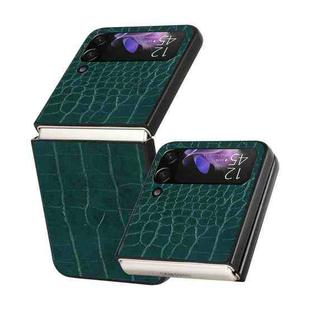 For Samsung Galaxy Z Flip4 Leather Shockproof Protective Phone Case(Green Crocodile Texture)