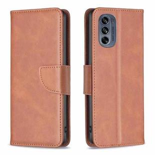 For Motorola Moto G62 Lambskin Texture Leather Phone Case(Brown)