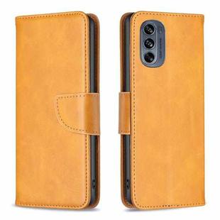 For Motorola Moto G62 Lambskin Texture Leather Phone Case(Yellow)