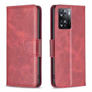 For OPPO A57 4G Lambskin Texture Leather Phone Case(Red)