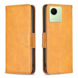 For Realme C30 Lambskin Texture Leather Phone Case(Yellow)