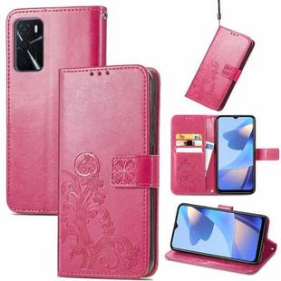 For OPPO A16e Four-leaf Clasp Embossed Buckle Leather Phone Case(Rose Red)