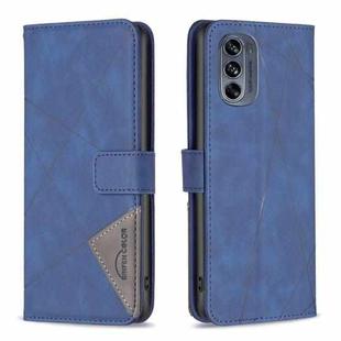 For Motorola Moto G62 Magnetic Buckle Rhombus Texture Leather Phone Case(Blue)