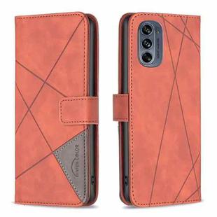 For Motorola Moto G62 Magnetic Buckle Rhombus Texture Leather Phone Case(Brown)