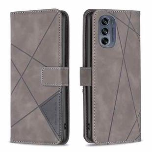 For Motorola Moto G62 Magnetic Buckle Rhombus Texture Leather Phone Case(Grey)