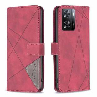 For OPPO A57 4G Magnetic Buckle Rhombus Texture Leather Phone Case(Red)