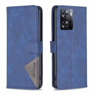 For OPPO A57 4G Magnetic Buckle Rhombus Texture Leather Phone Case(Blue)