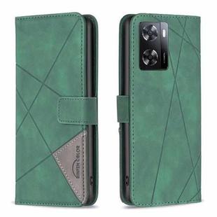 For OPPO A57 4G Magnetic Buckle Rhombus Texture Leather Phone Case(Green)