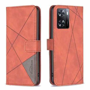 For OPPO A57 4G Magnetic Buckle Rhombus Texture Leather Phone Case(Brown)
