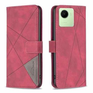 For Realme C30 Magnetic Buckle Rhombus Texture Leather Phone Case(Red)