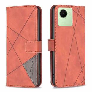 For Realme C30 Magnetic Buckle Rhombus Texture Leather Phone Case(Brown)